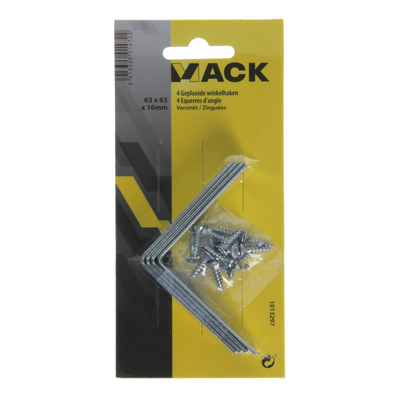 Mack 1013297 - 4 carrés pliés galvanisés 63x63x16x2mm | 10 pièces