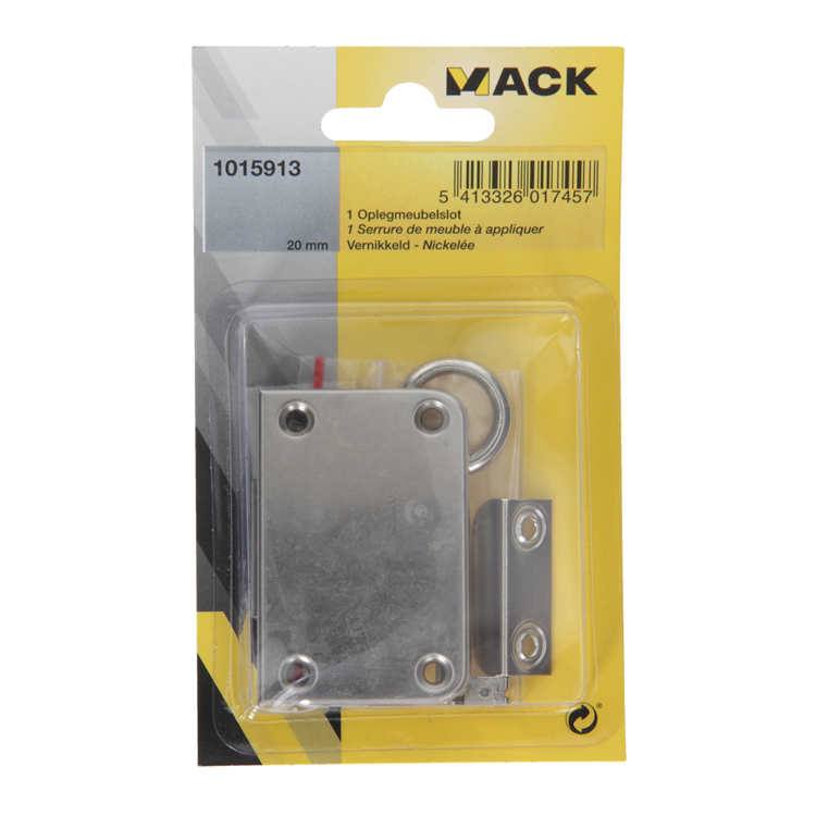 Mack 1015913 - 1 serrure de meuble en saillie nickelée 20mm | 5 pièces