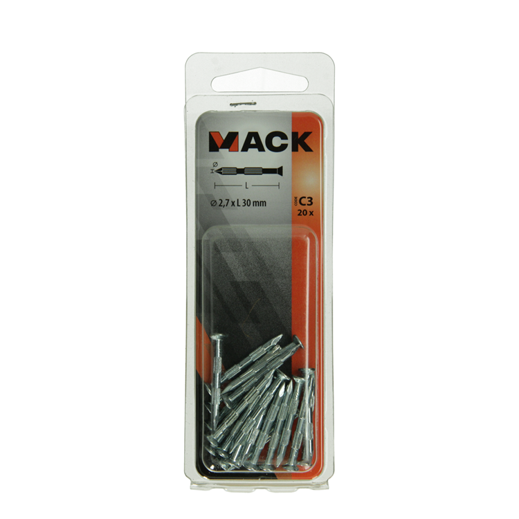 Mack 1017186 - clou à nervures en acier uk st. trempé + galvanisé 20 pièces 2,7 x 30 mm | 10 pièces