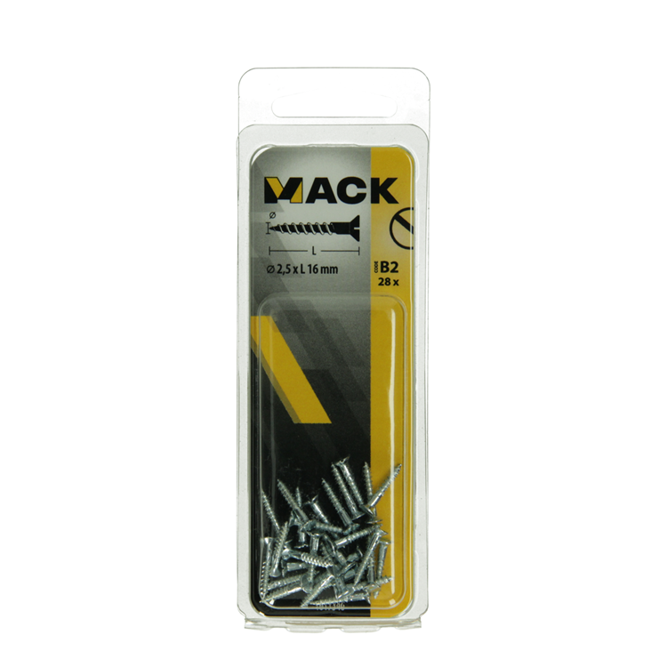 Mack 1017346 - vis à bois tête fraisée galvanisée 28 pcs 2,5 x 16 mm | 10 pièces