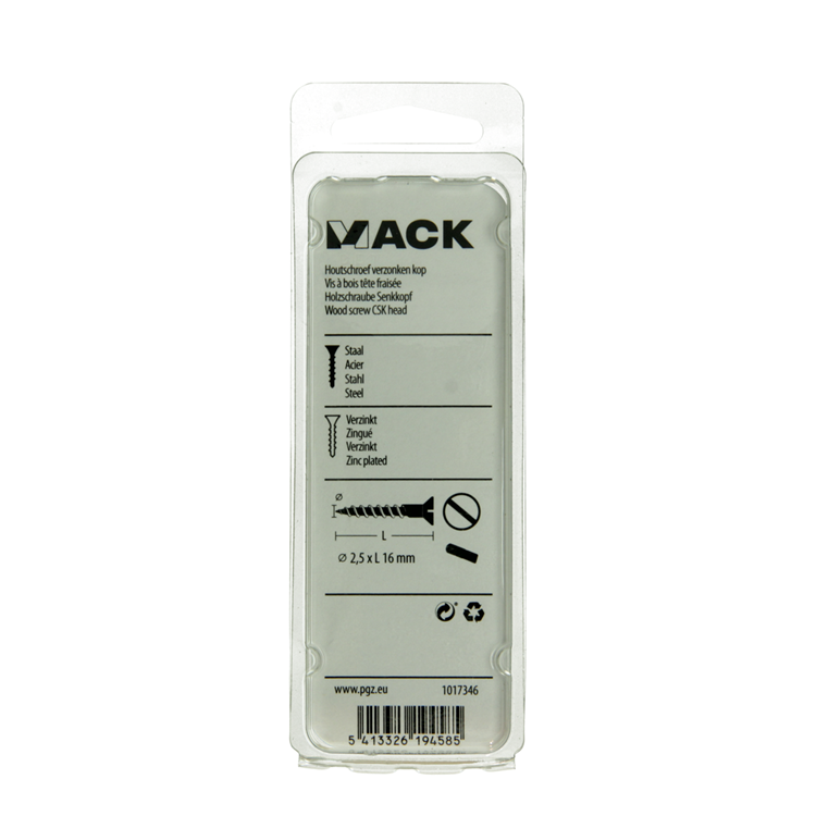 Mack 1017346 - vis à bois tête fraisée galvanisée 28 pcs 2,5 x 16 mm | 10 pièces