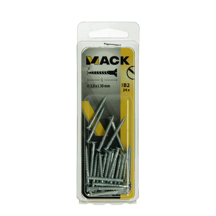 Mack 1017349 - vis à bois tête fraisée galvanisée 24 pcs 3,0 x 30 mm | 10 pièces