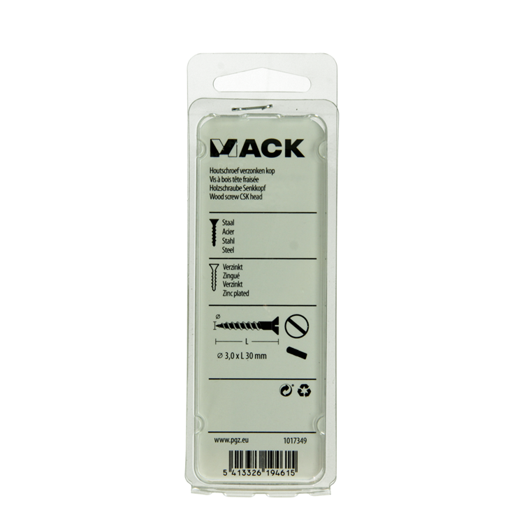 Mack 1017349 - vis à bois tête fraisée galvanisée 24 pcs 3,0 x 30 mm | 10 pièces