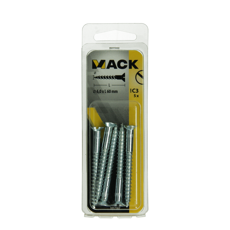 Mack 1017367 - vis à bois tête fraisée galvanisée 5 pcs 6,0 x 60 mm | 10 pièces