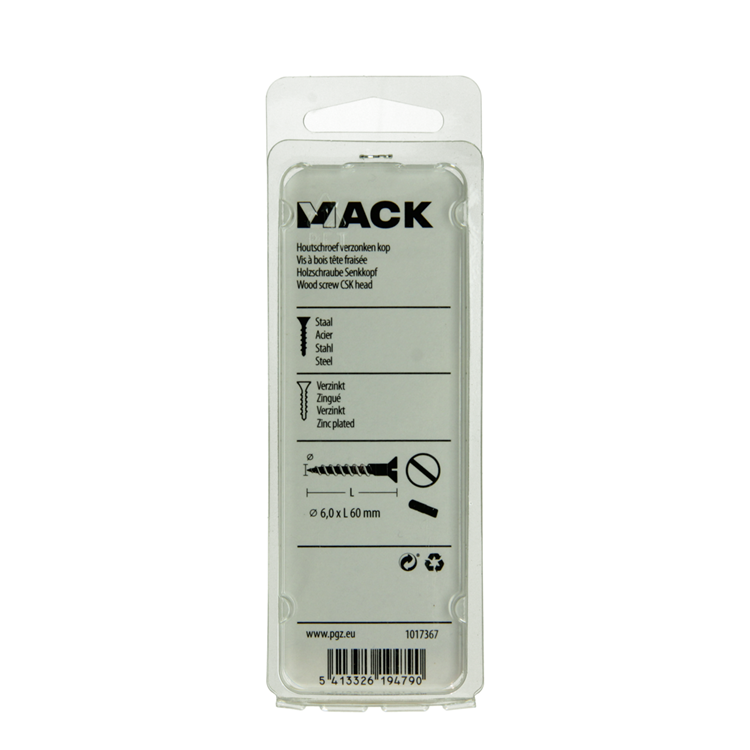 Mack 1017367 - vis à bois tête fraisée galvanisée 5 pcs 6,0 x 60 mm | 10 pièces