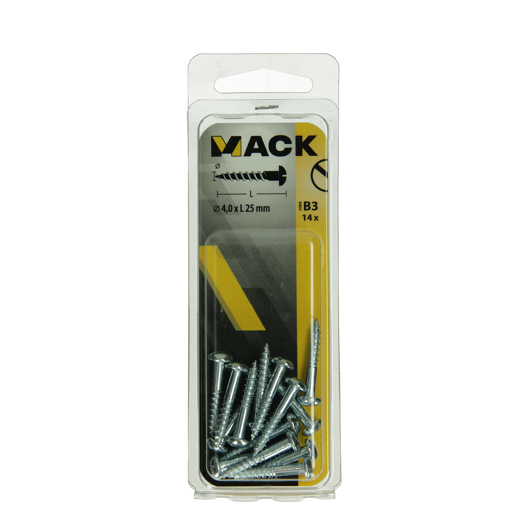 Mack 1017373 - vis à bois à tête cylindrique en acier galvanisé 14 pcs 4,0 x 25 mm | 10 pièces