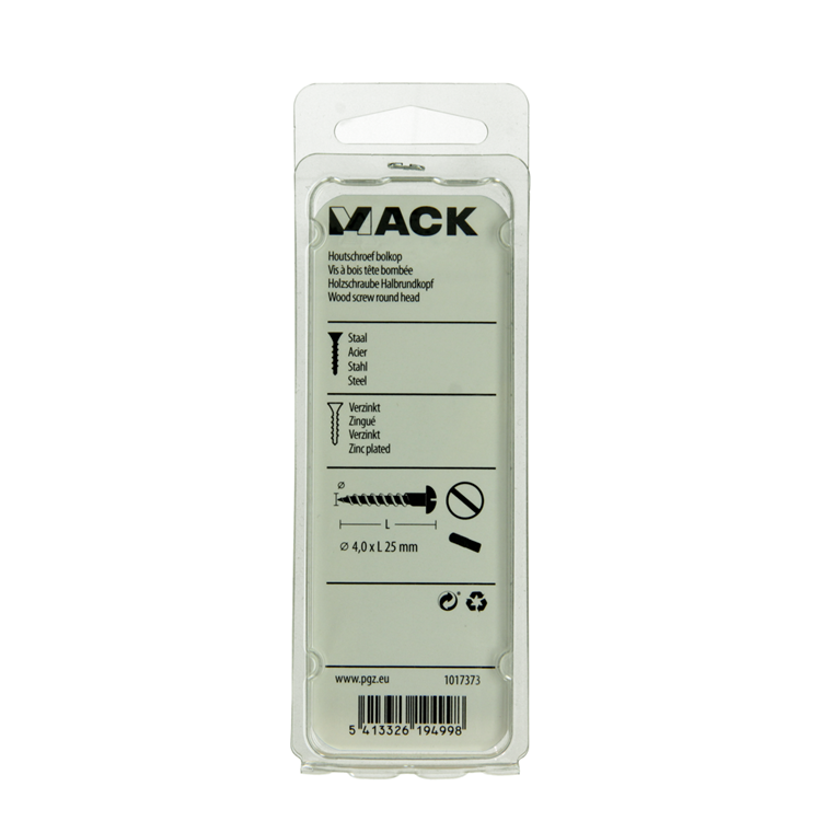 Mack 1017373 - vis à bois à tête cylindrique en acier galvanisé 14 pcs 4,0 x 25 mm | 10 pièces