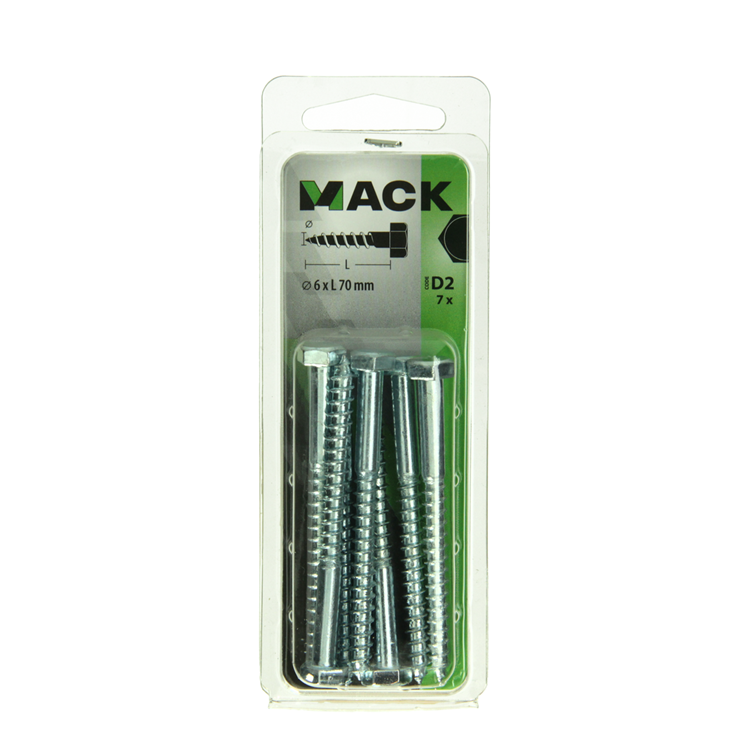 Mack 1017407 - boulon fileté à bois en acier galvanisé 7 pièces 6 x 70 mm | 10 pièces