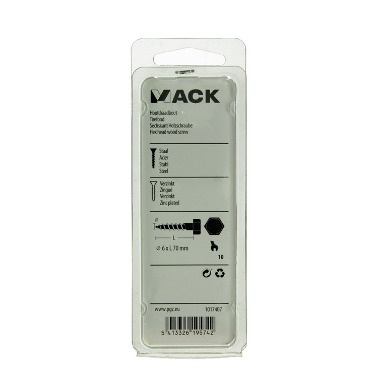 Mack 1017407 - boulon fileté à bois en acier galvanisé 7 pièces 6 x 70 mm | 10 pièces