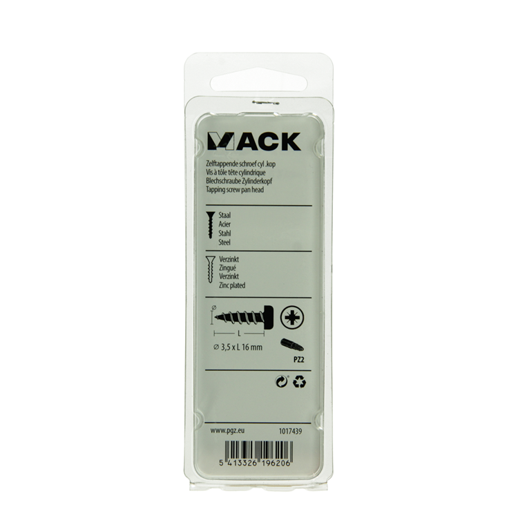 Mack 1017439 - vis autotaraudeuse à tête cylindrique galv. 28 pièces 3,5 x 16 mm | 10 pièces