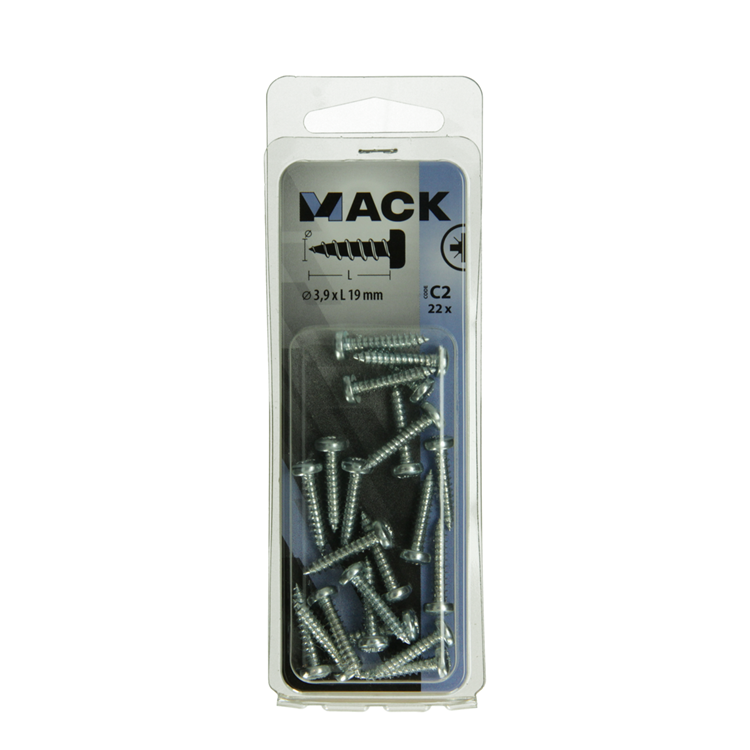 Mack 1017444 - vis autotaraudeuse à tête cylindrique galv. 22 pièces 3,9 x 19 mm | 10 pièces