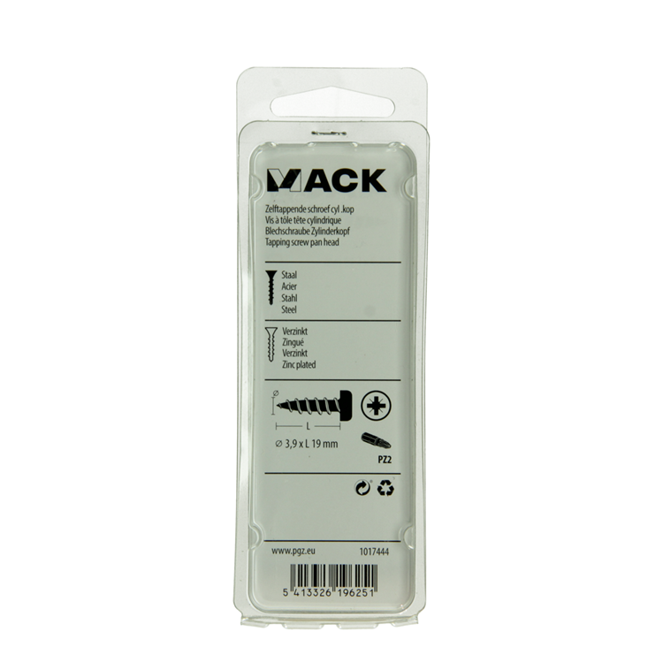 Mack 1017444 - vis autotaraudeuse à tête cylindrique galv. 22 pièces 3,9 x 19 mm | 10 pièces