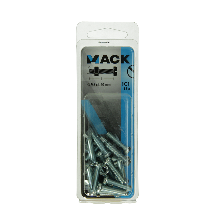 Mack 1017524 - vérin à vis métal. tête + écrou plaqué 15 pcs m5 x 20 mm | 10 pièces