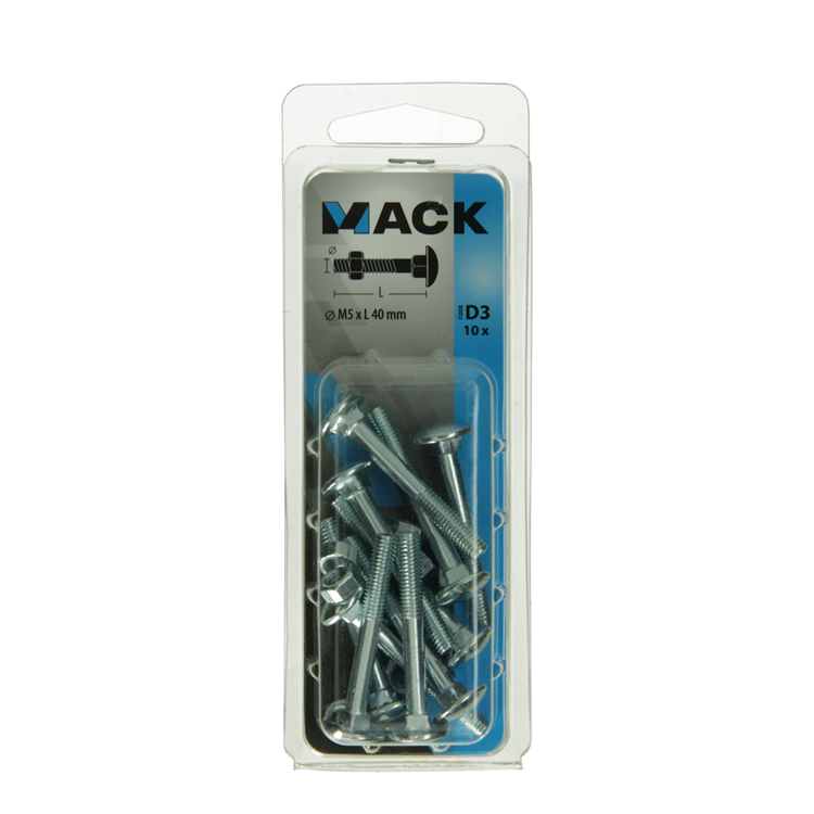 Mack 1017564 - boulon à bois + écrou en acier galvanisé 10 pcs m5 x 40 mm | 5 pièces