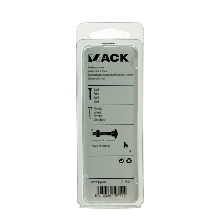 Mack 1017564 - boulon à bois + écrou en acier galvanisé 10 pcs m5 x 40 mm | 5 pièces