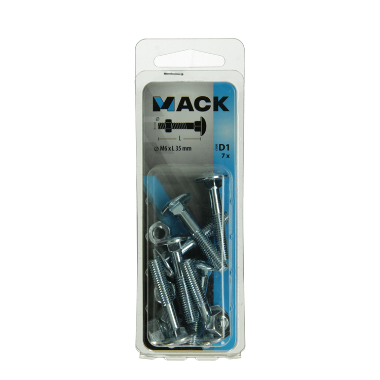 Mack 1017569 - boulon à bois + écrou en acier galvanisé 7 pcs m6 x 35 mm | 5 pièces