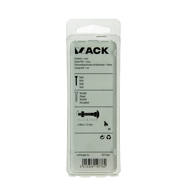 Mack 1017569 - boulon à bois + écrou en acier galvanisé 7 pcs m6 x 35 mm | 5 pièces