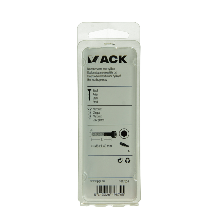 Mack 1017654 - boulon à six pans creux cyl. tête plaquée. 3 pièces m8 x 40 mm | 10 pièces