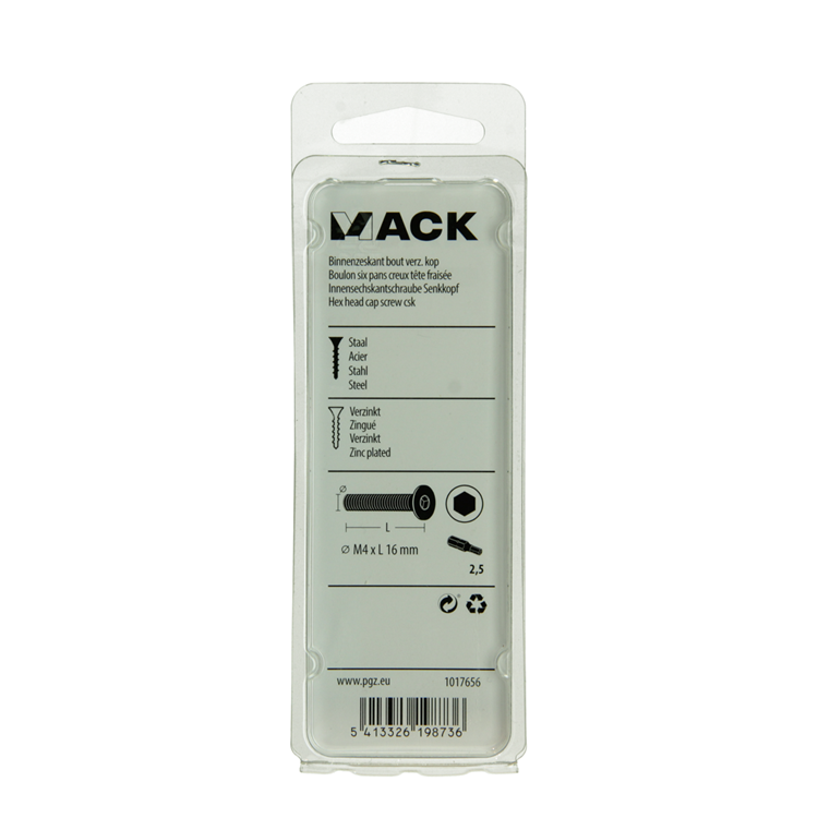 Mack 1017656 - boulon à six pans creux plaqué. cond. 12 pièces m4x16 | 10 pièces