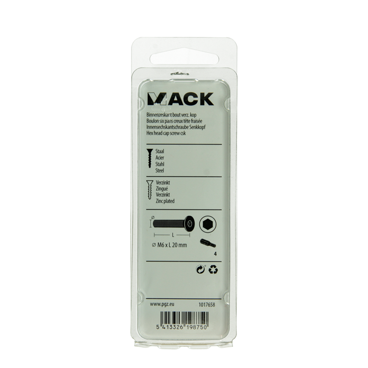 Mack 1017658 - boulon à six pans creux plaqué. cond. 7 pièces m6x20 | 10 pièces