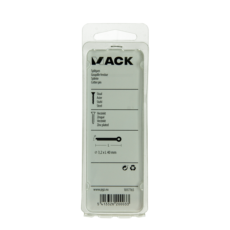 Mack 1017765 - goupille fendue en acier galvanisé 12 pcs 3,2 x 40 mm | 10 pièces