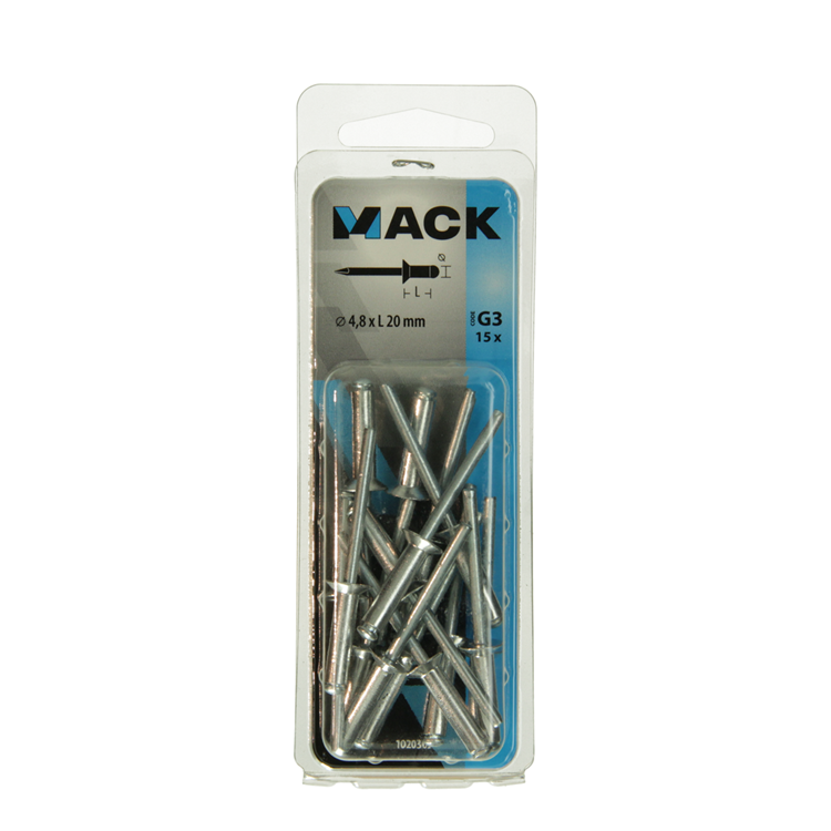 Mack 1020307 - 15 agrafes aveugles aluminium 4,8x20mm | 5 pièces