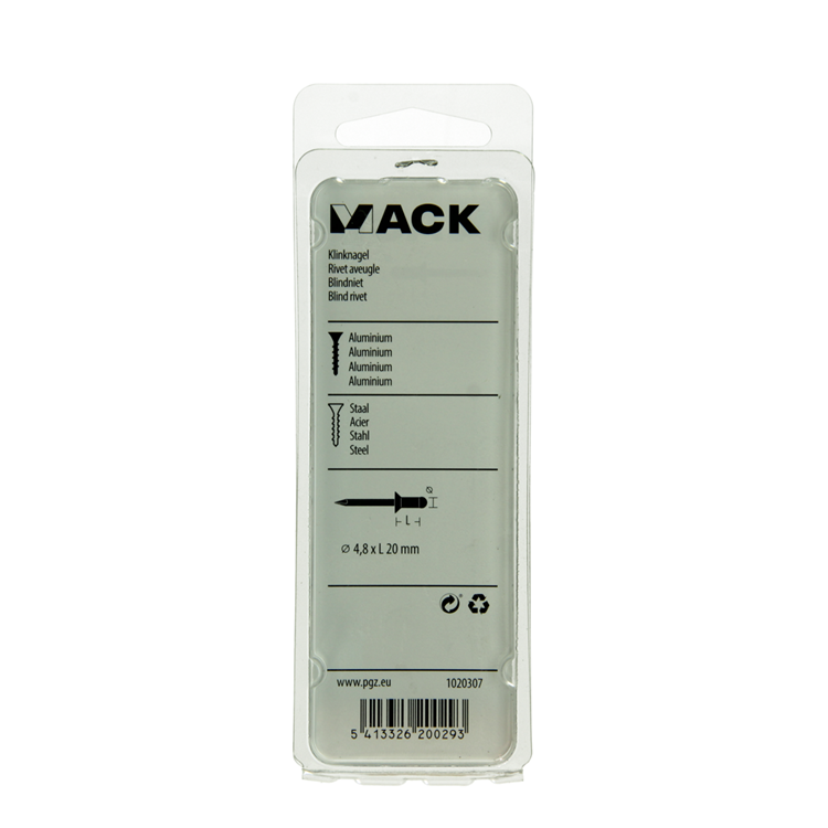 Mack 1020307 - 15 agrafes aveugles aluminium 4,8x20mm | 5 pièces