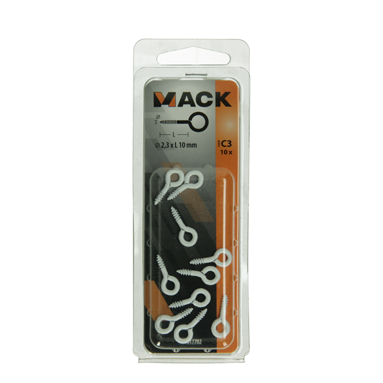Mack 1017782 - oeil à vis acier blanc 10 pcs 2,3 x 10 mm | 10 pièces