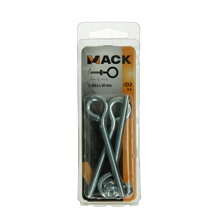 Mack 1017792 - oeil de vis métrique + écrou galvanisé 3 pcs m6 x 60 mm | 10 pièces