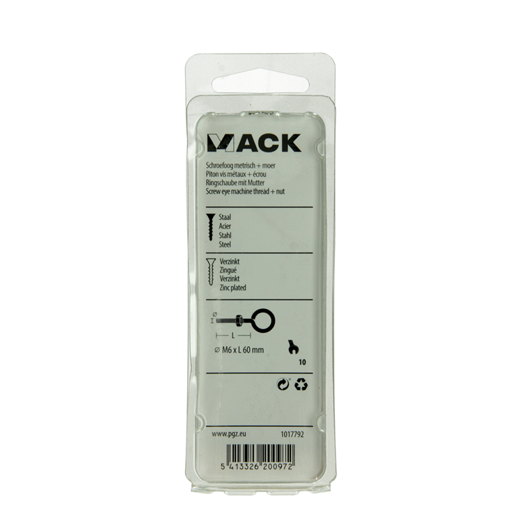 Mack 1017792 - oeil de vis métrique + écrou galvanisé 3 pcs m6 x 60 mm | 10 pièces