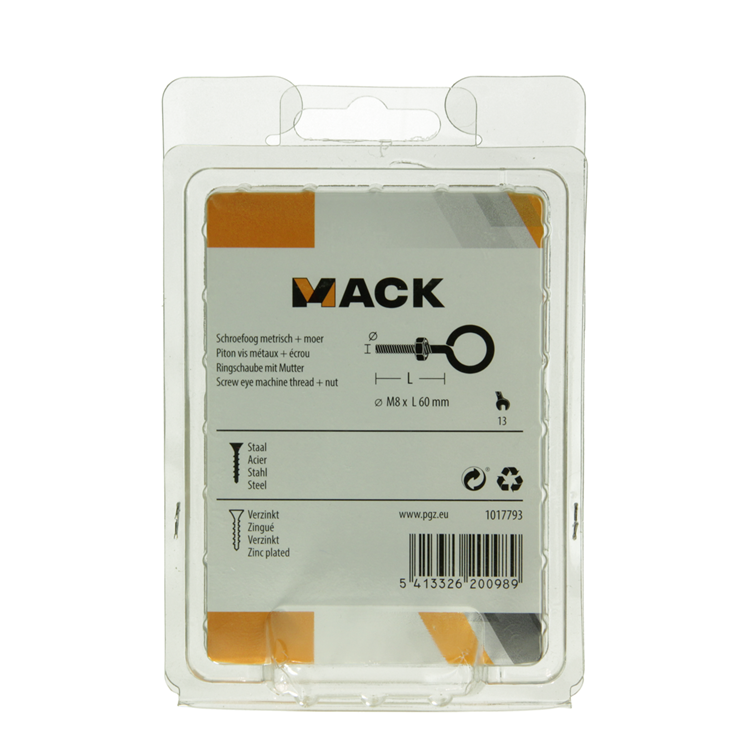 Mack 1017793 - oeil de vis métrique + écrou galvanisé 2 pcs m8 x 60 mm | 5 pièces