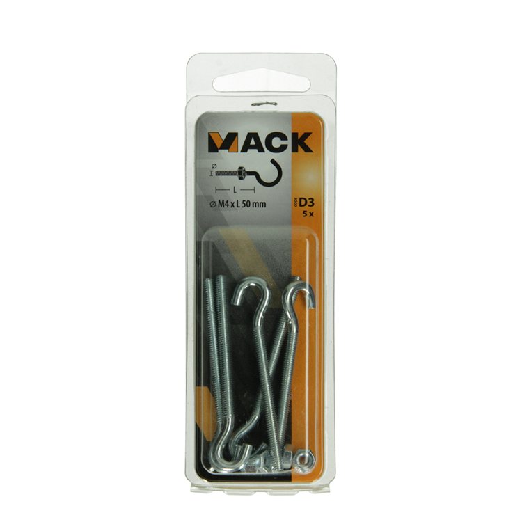 Mack 1017809 - crochet à vis métrique + écrou galvanisé 5 pcs m4 x 50 mm | 10 pièces