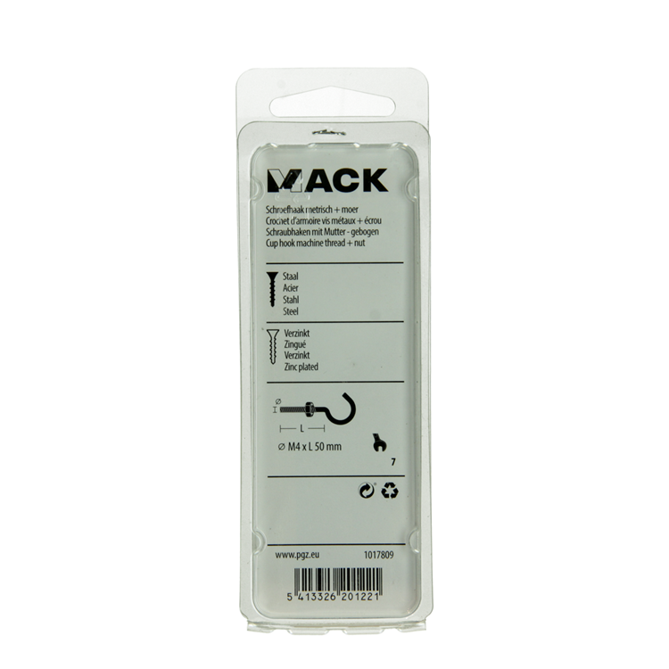 Mack 1017809 - crochet à vis métrique + écrou galvanisé 5 pcs m4 x 50 mm | 10 pièces