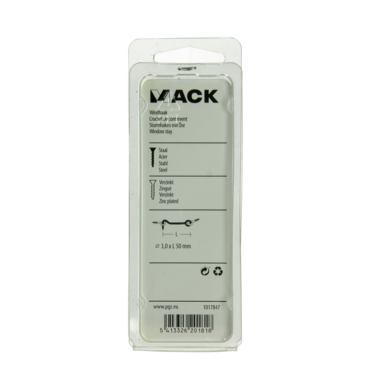 Mack 1017847 - crochet à vent en acier galvanisé 2 pcs 3,0 x 50 mm | 10 pièces