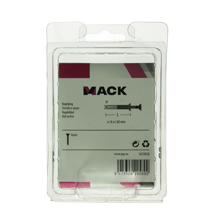 Mack 1019928 - bouchon à clous en nylon polyamide 8 pièces 8 x 60 mm | 5 pièces