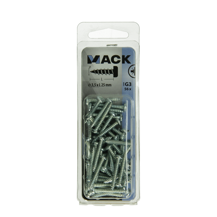 Mack 1018061 - vis autotaraudeuse à tête cylindrique galvanisée. 56 pièces 3,5 x 25 mm | 5 pièces