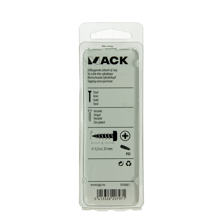 Mack 1018061 - vis autotaraudeuse à tête cylindrique galvanisée. 56 pièces 3,5 x 25 mm | 5 pièces