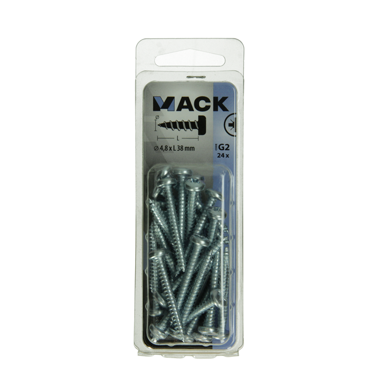 Mack 1018074 - vis autotaraudeuse à tête cylindrique galvanisée. 24 pièces 4,8 x 38 mm | 5 pièces