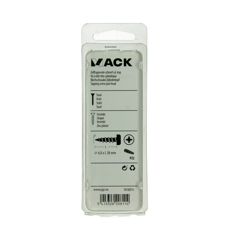Mack 1018074 - vis autotaraudeuse à tête cylindrique galvanisée. 24 pièces 4,8 x 38 mm | 5 pièces