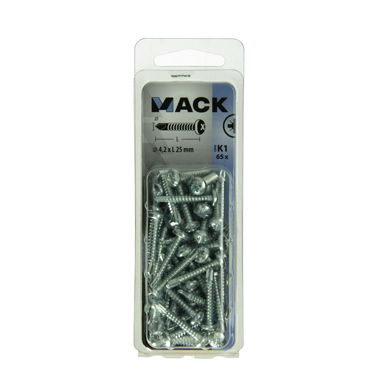 Mack 1018085 - vis autoperceuse à tête cylindrique galvanisée. 65 pièces 4,2 x 25 mm | 5 pièces