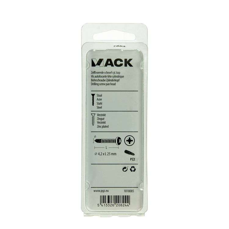Mack 1018085 - vis autoperceuse à tête cylindrique galvanisée. 65 pièces 4,2 x 25 mm | 5 pièces