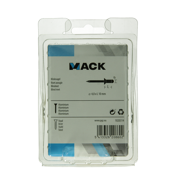 Mack 1020314 - 100 agrafes aveugles aluminium 4,0x10mm | 5 pièces
