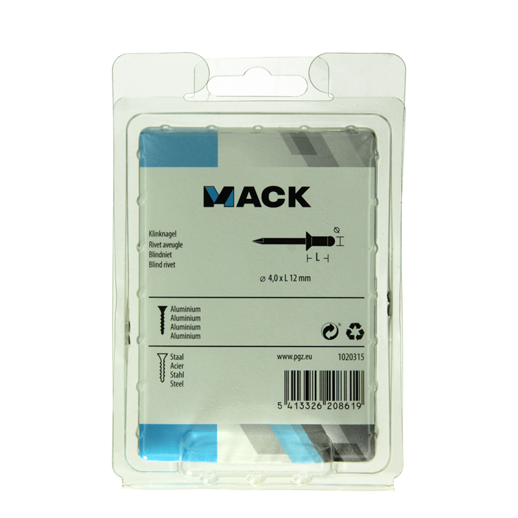 Mack 1020315 - 80 agrafes aveugles aluminium 4.0x12mm | 5 pièces