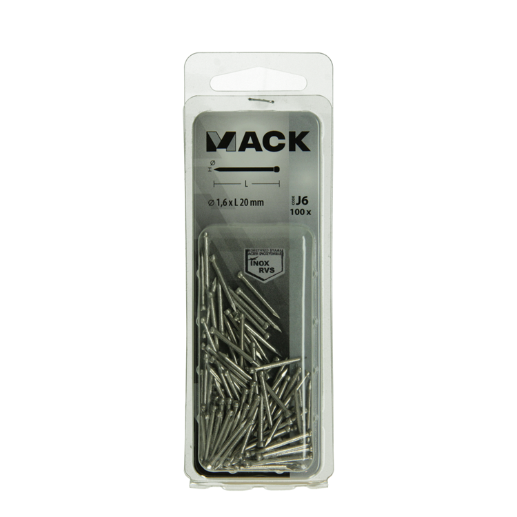 Mack 1020024 - clou tête ronde acier inoxydable A2 100 pcs 1,6 x 20 mm | 5 pièces