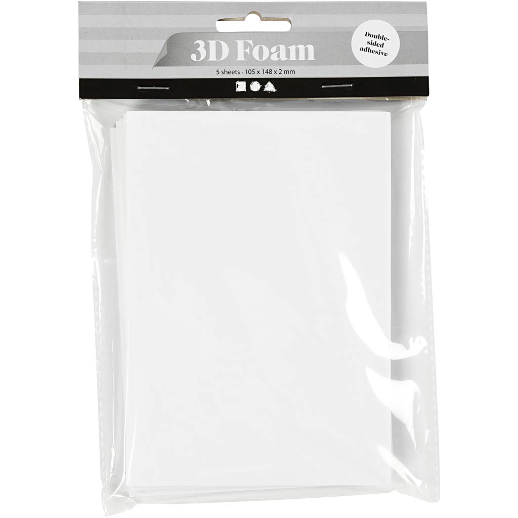 Blocs de mousse 3D, a6, feuille 105x148 mm, épaisseur 2 mm, blanc, 5 feuilles 1 boîte