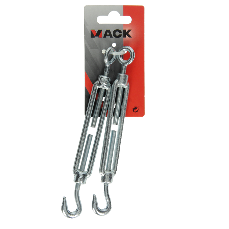 Mack 1008446 - 2 œillets tendeurs + crochet m6 x 110mm galvanisé | 10 pièces