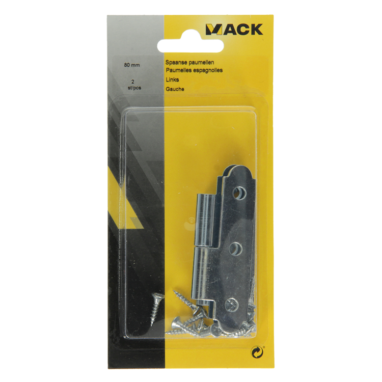 Mack 1013257 - 2 charnières espagnoles gauche galvanisées h 80 x l 45mm | 5 pièces