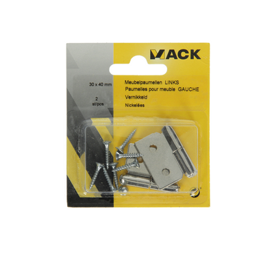 Mack 1013349 - 2 charnières de meuble gauche nickelées h 30 x l 40 mm | 5 pièces