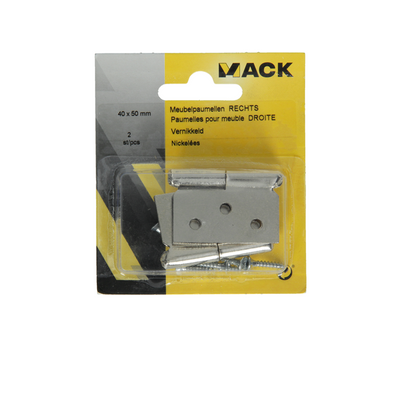 Mack 1013351 - 2 charnières de meuble droite nickelées h 40 x l 50 mm | 5 pièces