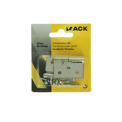 Mack 1013350 - 2 charnières de meuble gauche nickelées h 40 x l 50 mm | 5 pièces